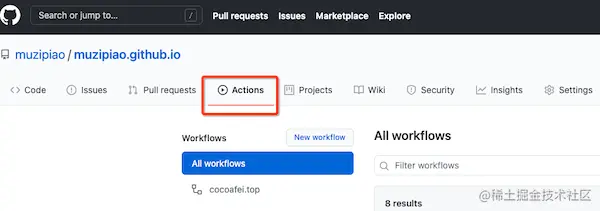 选择 Actions 标签