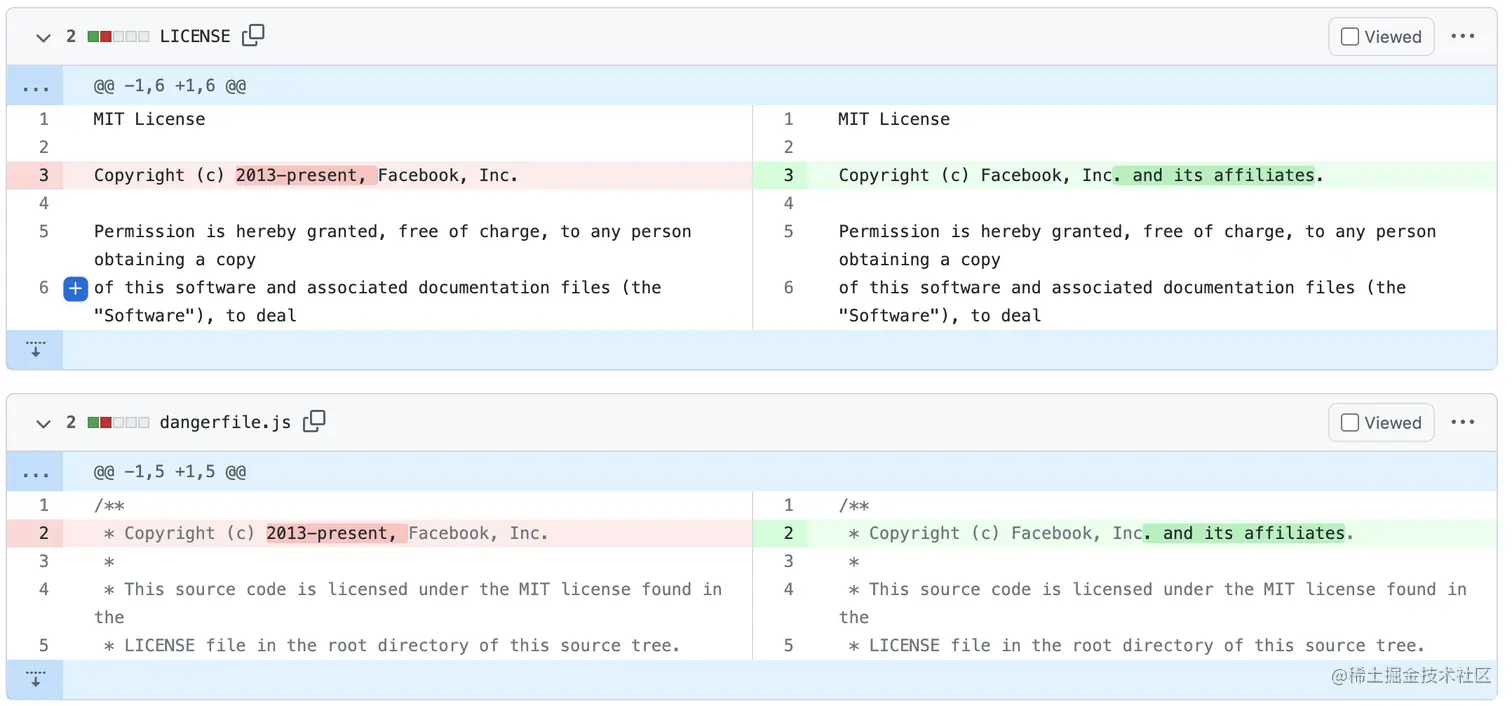 Drop the year from Facebook copyright headers and the LICENSE file.