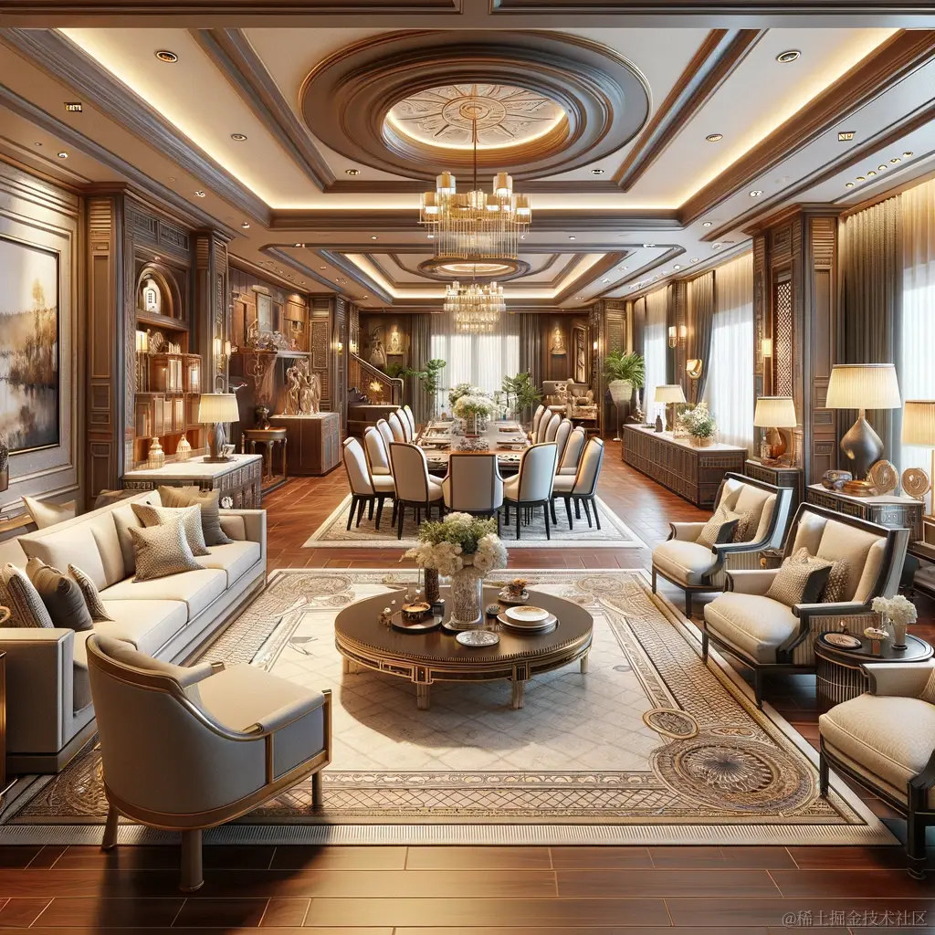 DALL·E 2024-01-08 15.16.44 - The interior of a fictional house that looks like it's worth 10,000 yuan. The interior is spacious and well-designed, featuring high-quality furniture.png