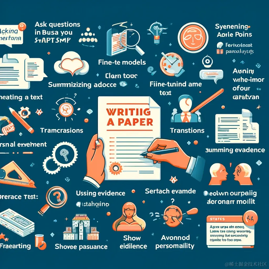 DALL·E 2024-03-29 09.13.52 - A visually engaging infographic outlining the steps and tips for writing a paper with ChatGPT. Include icons and sections for tips like asking qu.webp