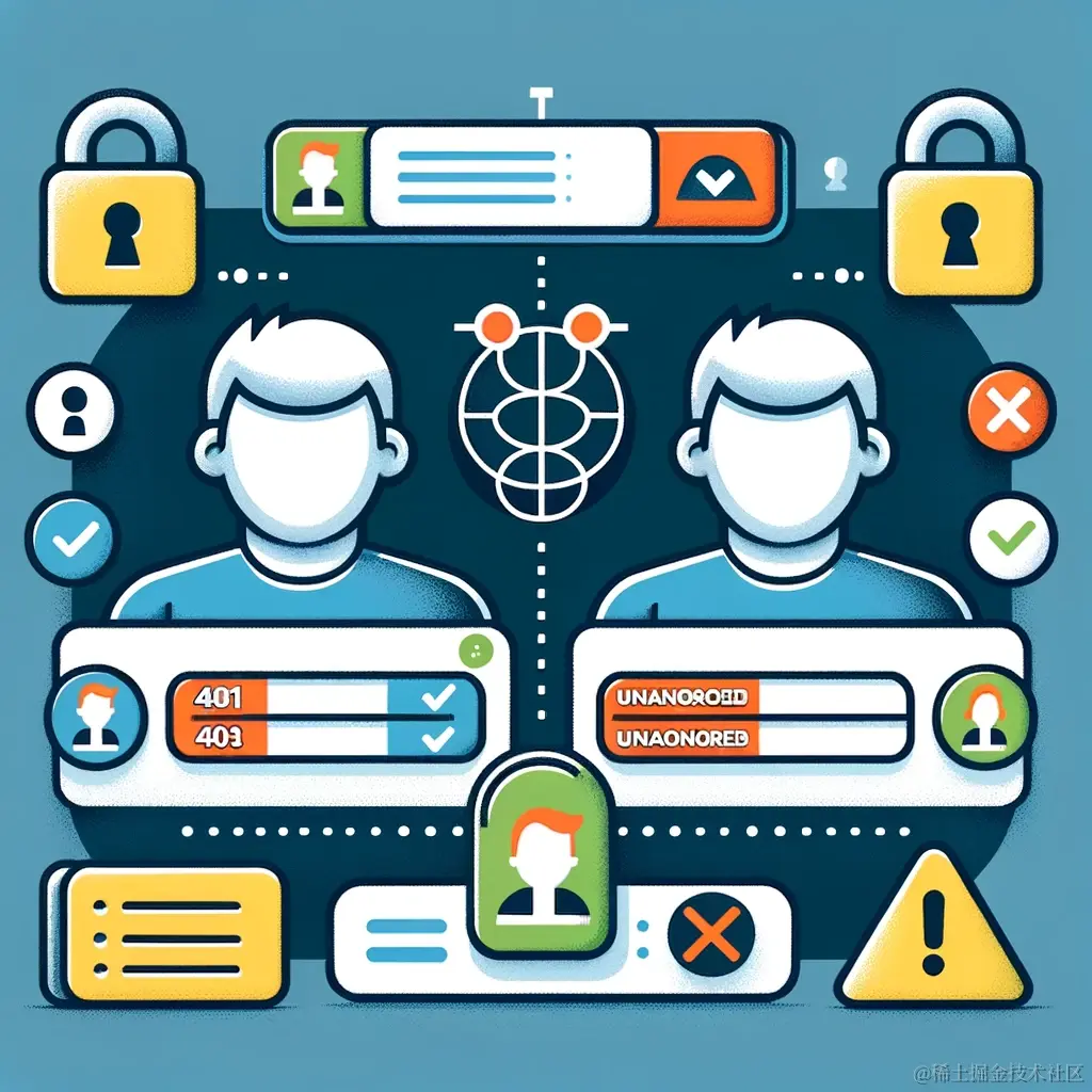 DALL·E 2024-01-18 20.59.11 - An illustration showing two scenarios in web server design_ one depicting a user with no authentication information, represented by an empty login for.png