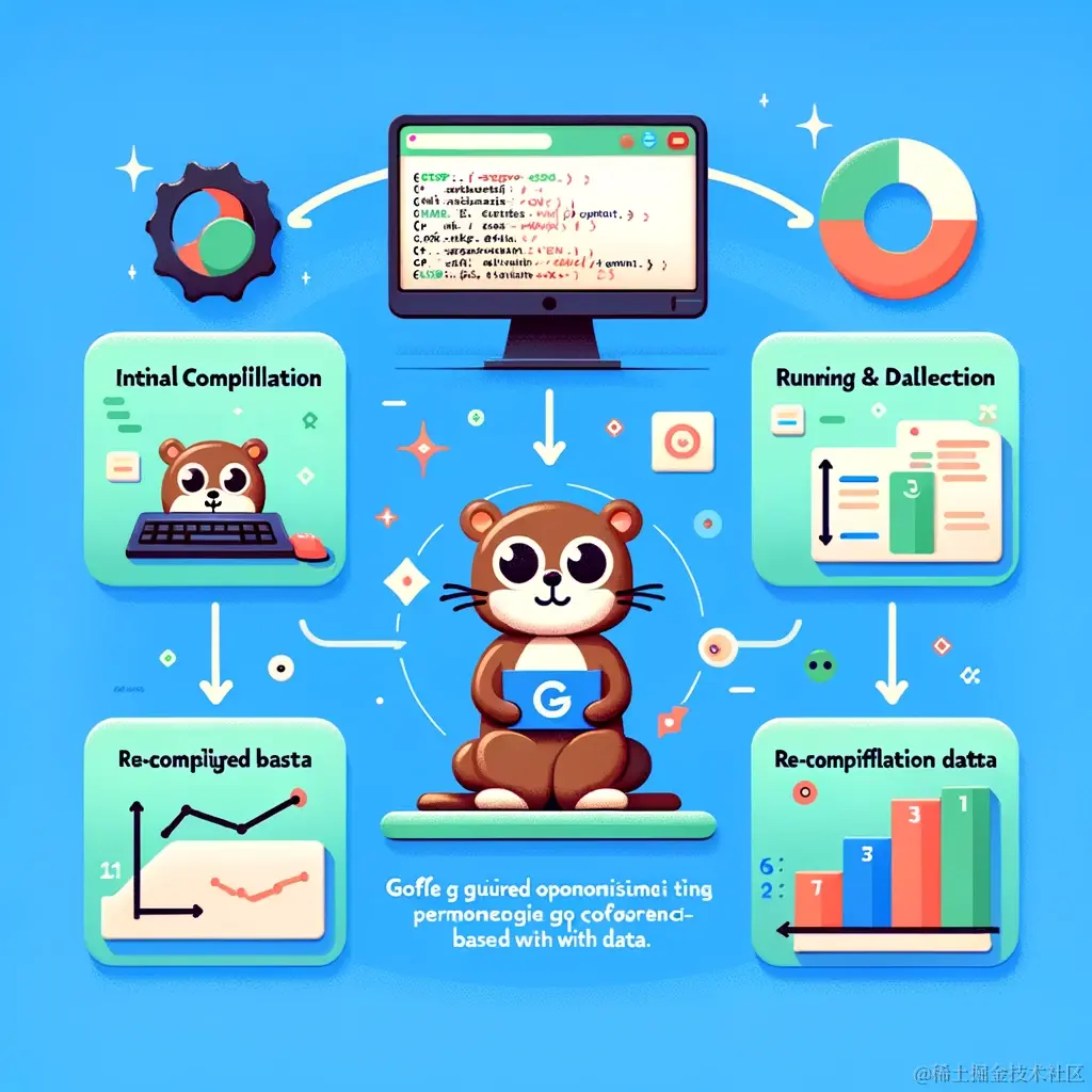 DALL·E 2023-11-19 10.47.49 - A detailed illustration showing the Profile Guided Optimization (PGO) process in the context of Go programming language. The image should depict a flo.png
