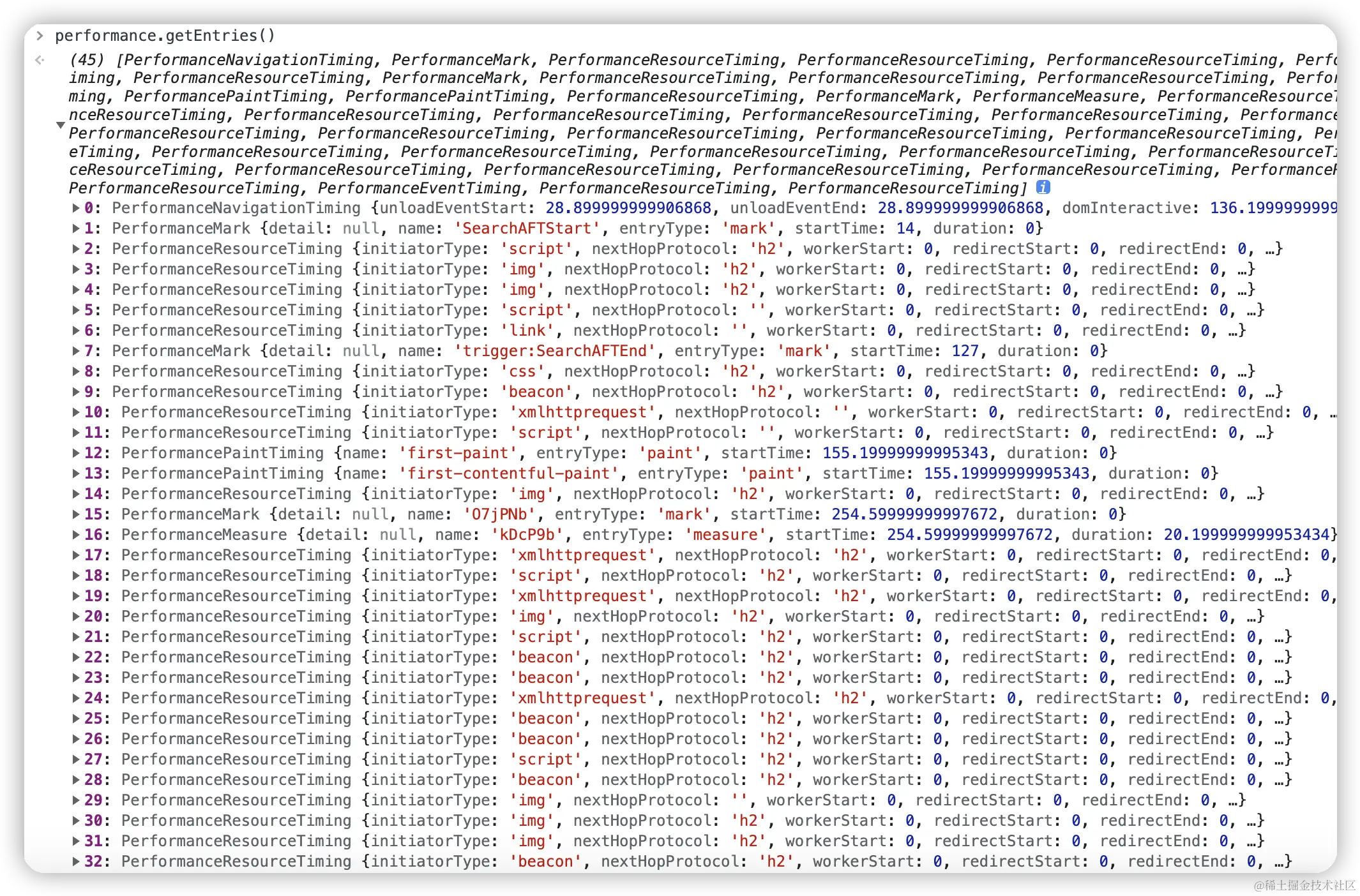 performance.getEntries()