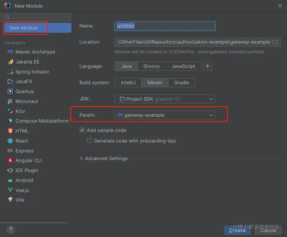 创建gateway-client-example模块