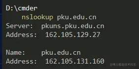 对于北京大学官网使用nslookup