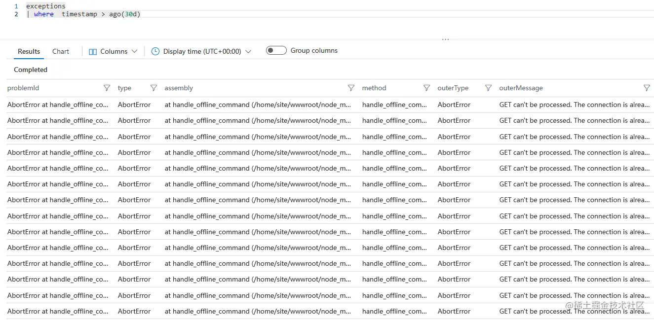 application insights 中捕获的错误信息