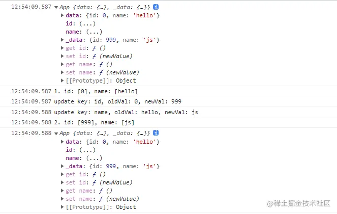 Object.defineProperty demo output