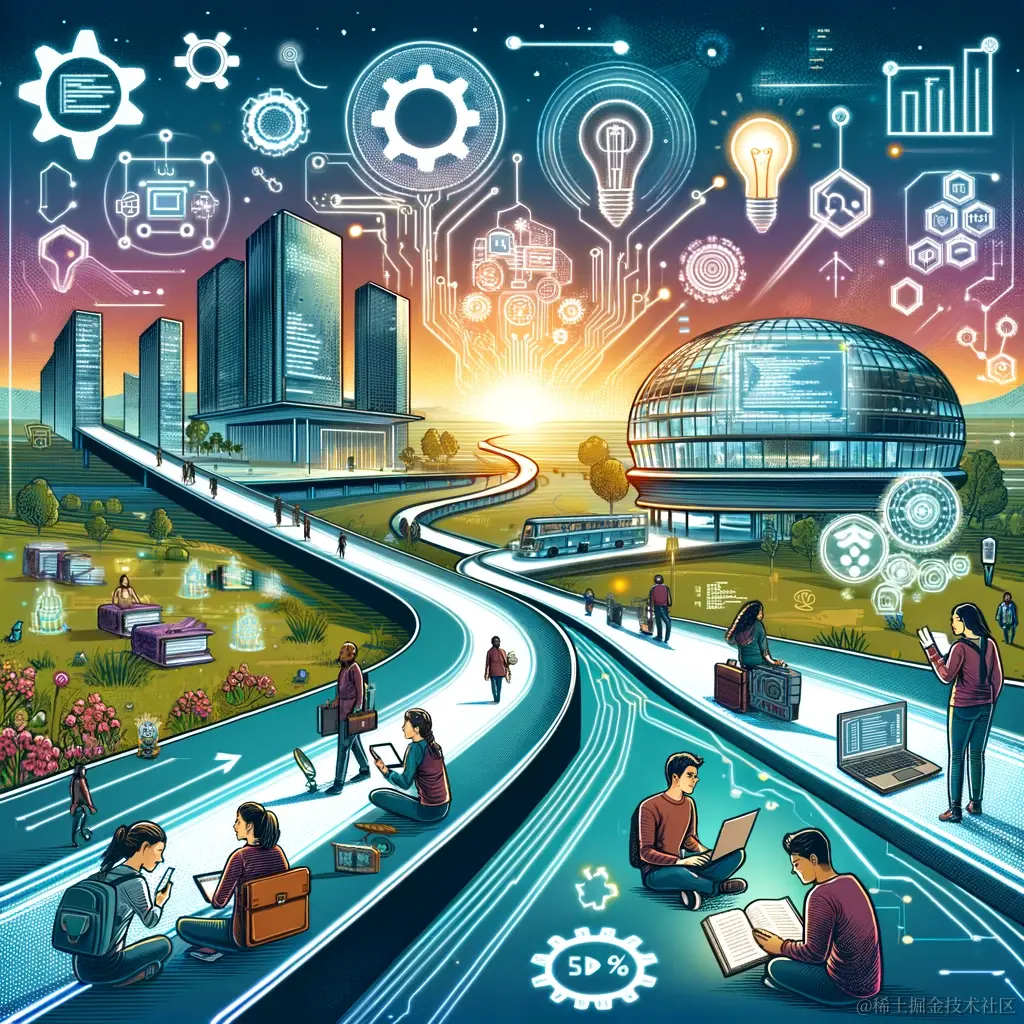 DALL·E 2024-01-06 15.43.05 - An illustration for an article titled 'The Path to Becoming a Tech Genius_ Opening New Avenues in Career Development.' The image depicts a futuristic .png