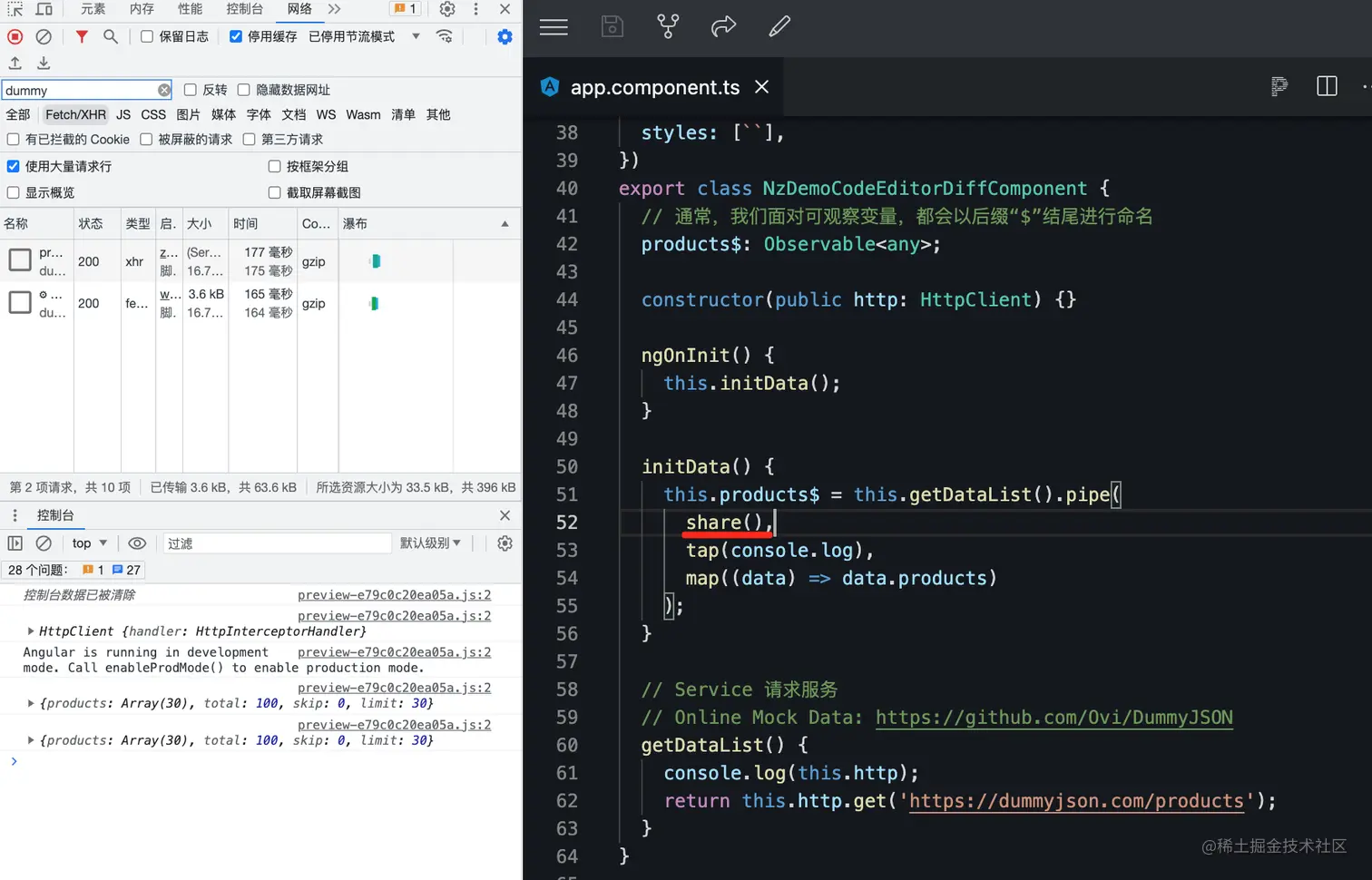 加上share()后