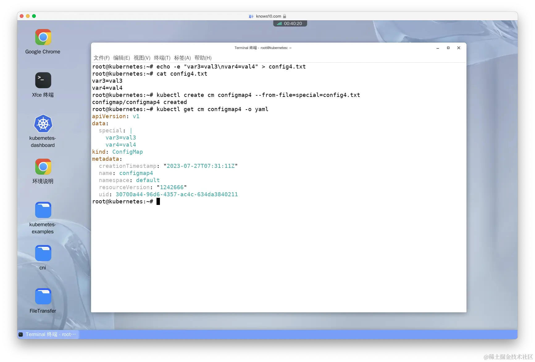 Create and display a configmap from a file, giving the key 'special'