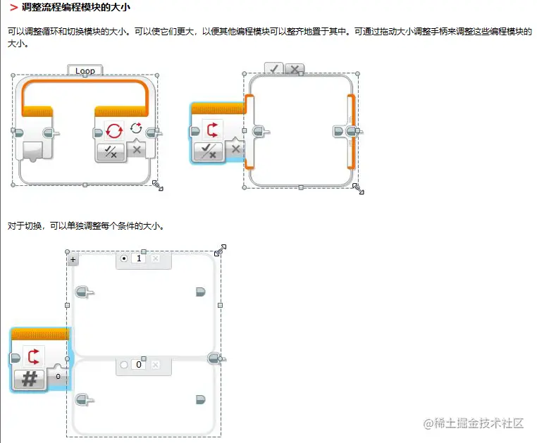 调整流程编程模块的大小 
