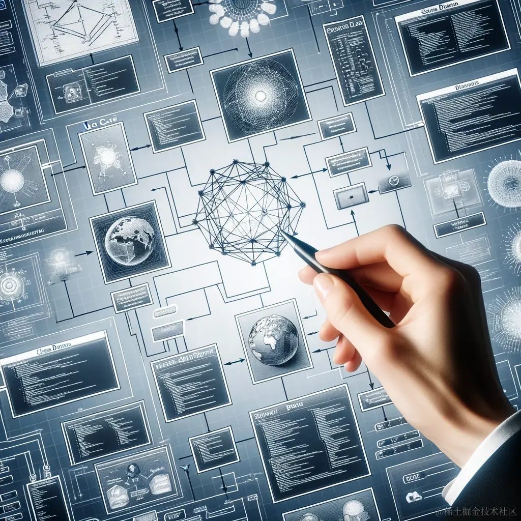 DALL·E 2024-01-27 08.36.39 - A detailed illustration of various UML diagrams being used in software development, including class diagrams, sequence diagrams, and use case diagrams.png
