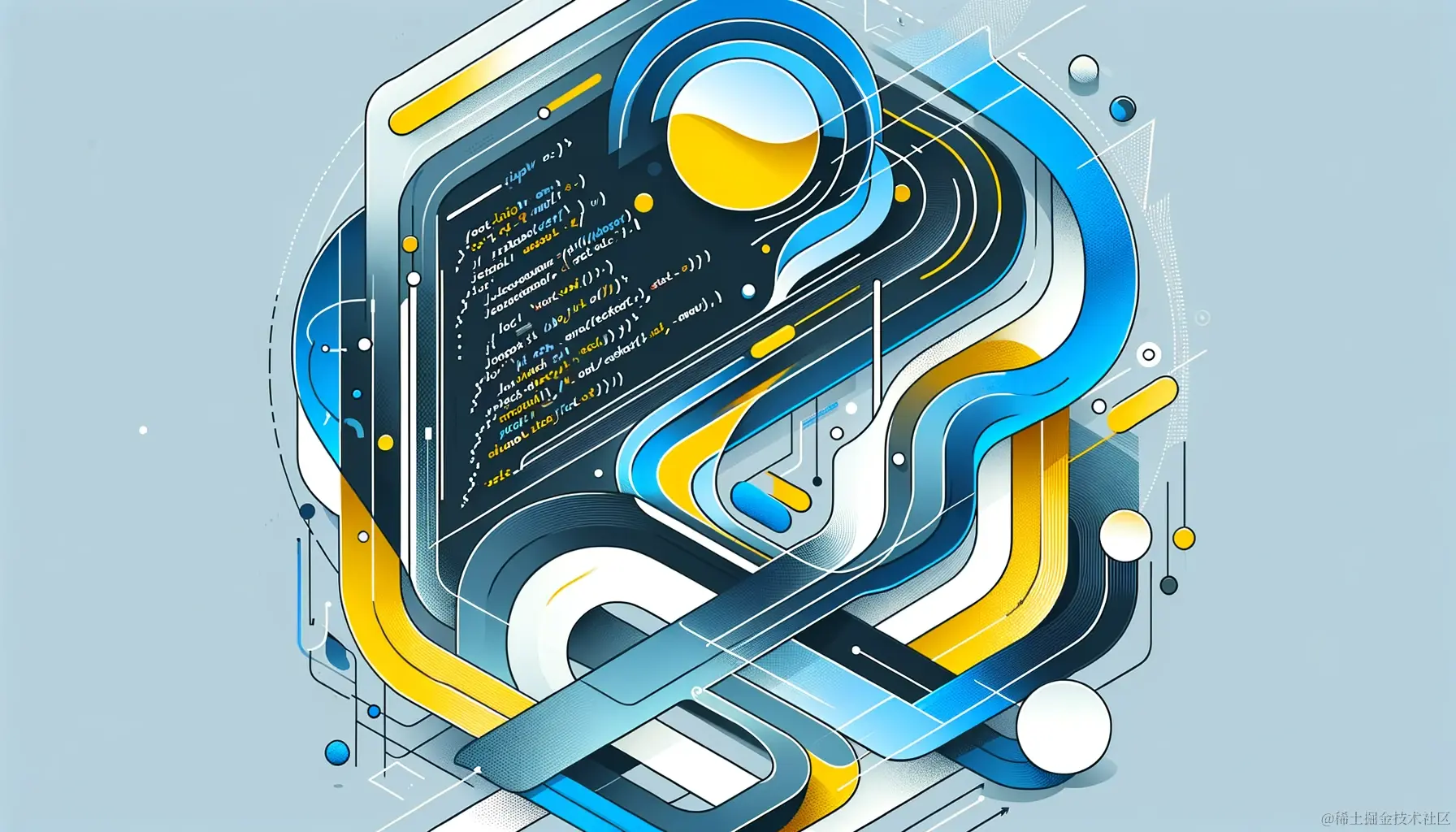 DALL·E 2024-01-25 15.29.56 - A modern, abstract vector illustration representing JavaScript code and loop structures like 'for', 'while', and 'break' statements. The image should .png