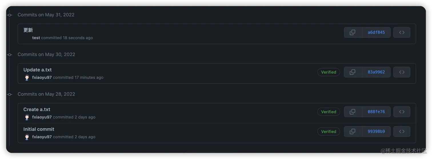 没有合并的提交记录信息