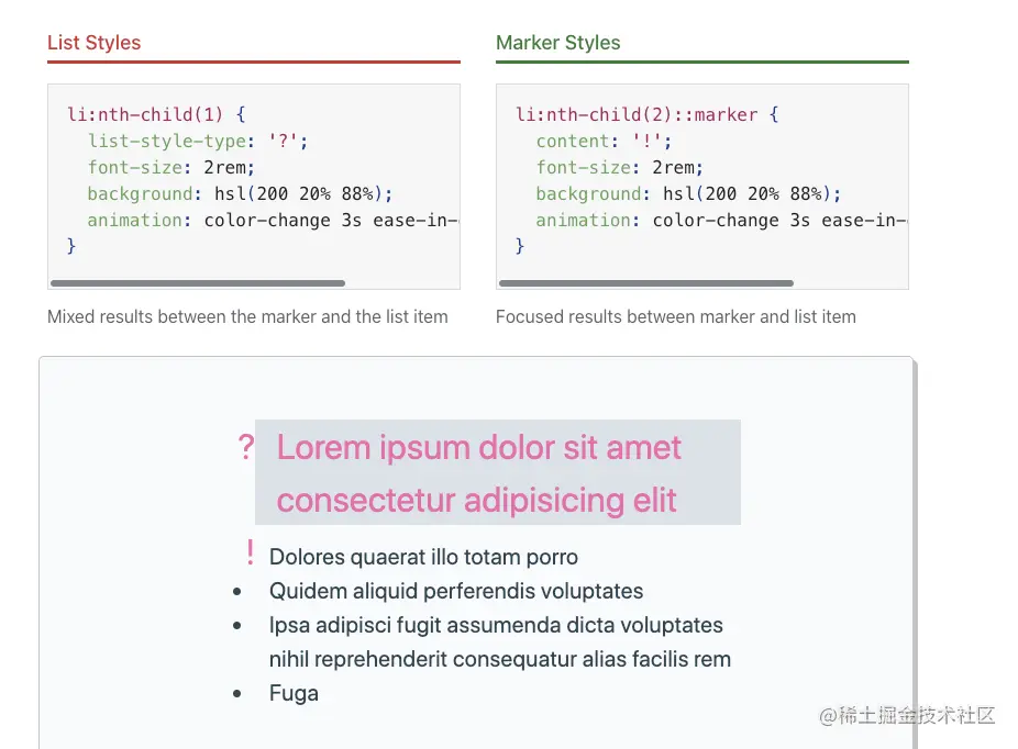 [译]在CSS使用自定义符号marker在这篇文章讨论的marker是伪元素，是浏览器提供给你可设置项目符号元素 掘金