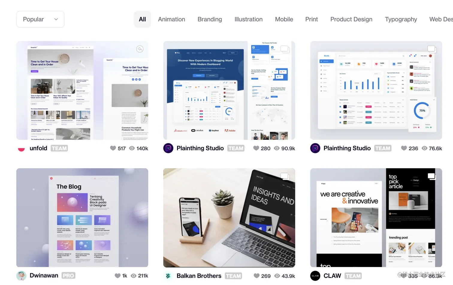 dribbble 页面截图