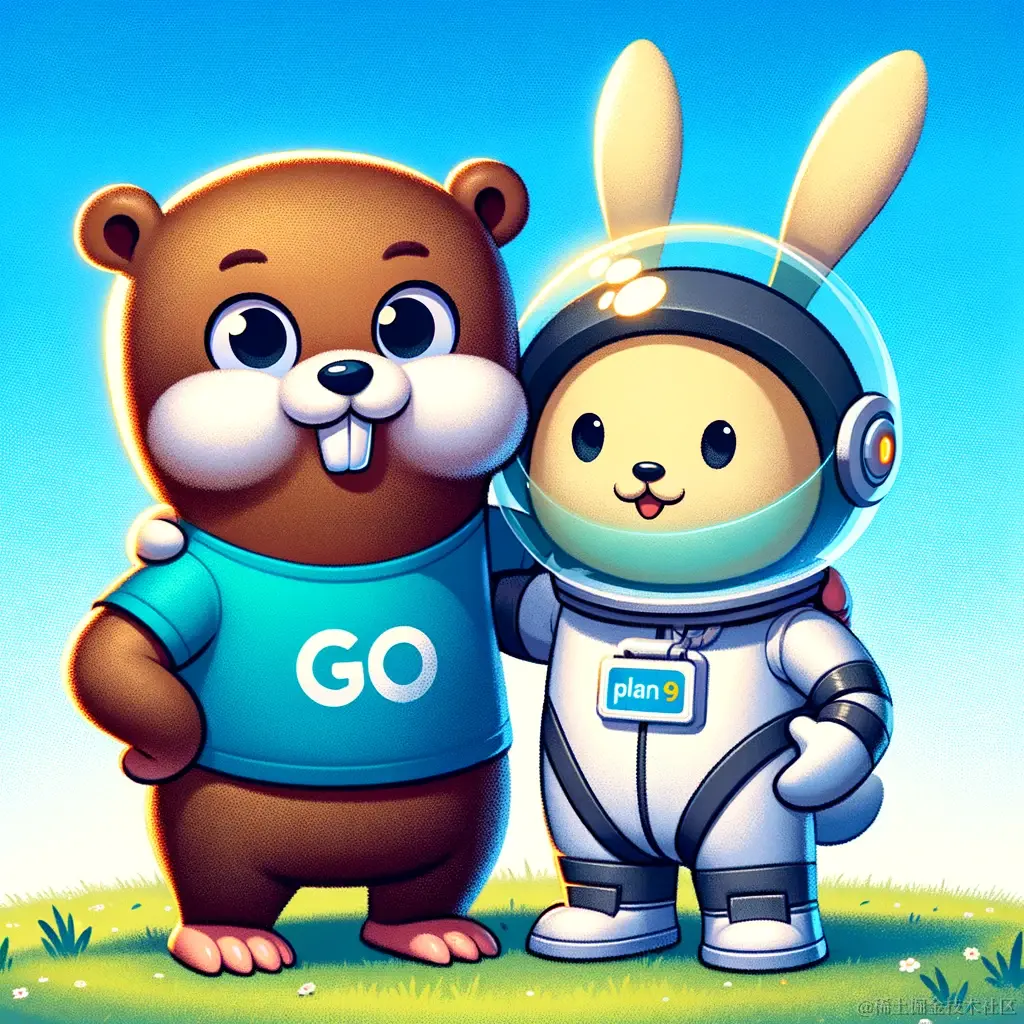 DALL·E 2024-05-08 23.21.01 - A playful illustration of two mascots showing a close relationship. On the left, a gopher, the mascot of the Go programming language, characterized by.webp