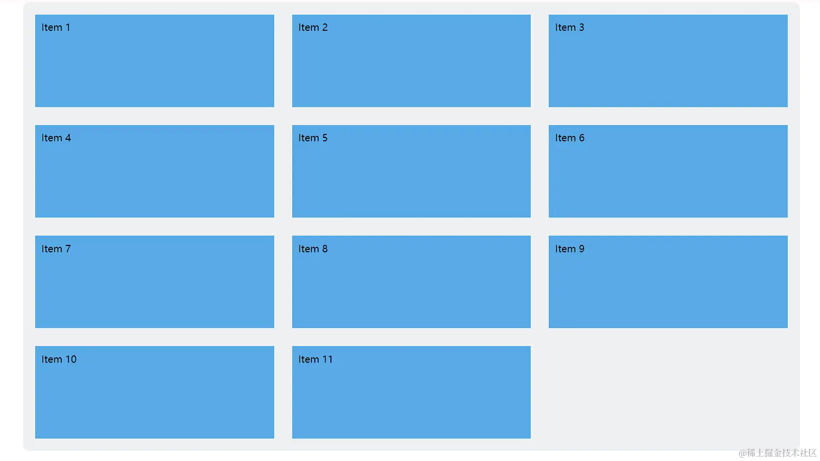 3列相同大小Grid布局
