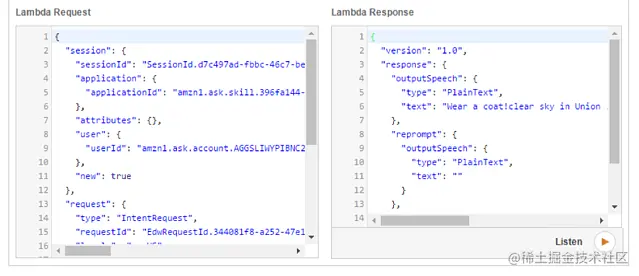 发送到你的Lambda函数的JSON请求及其响应