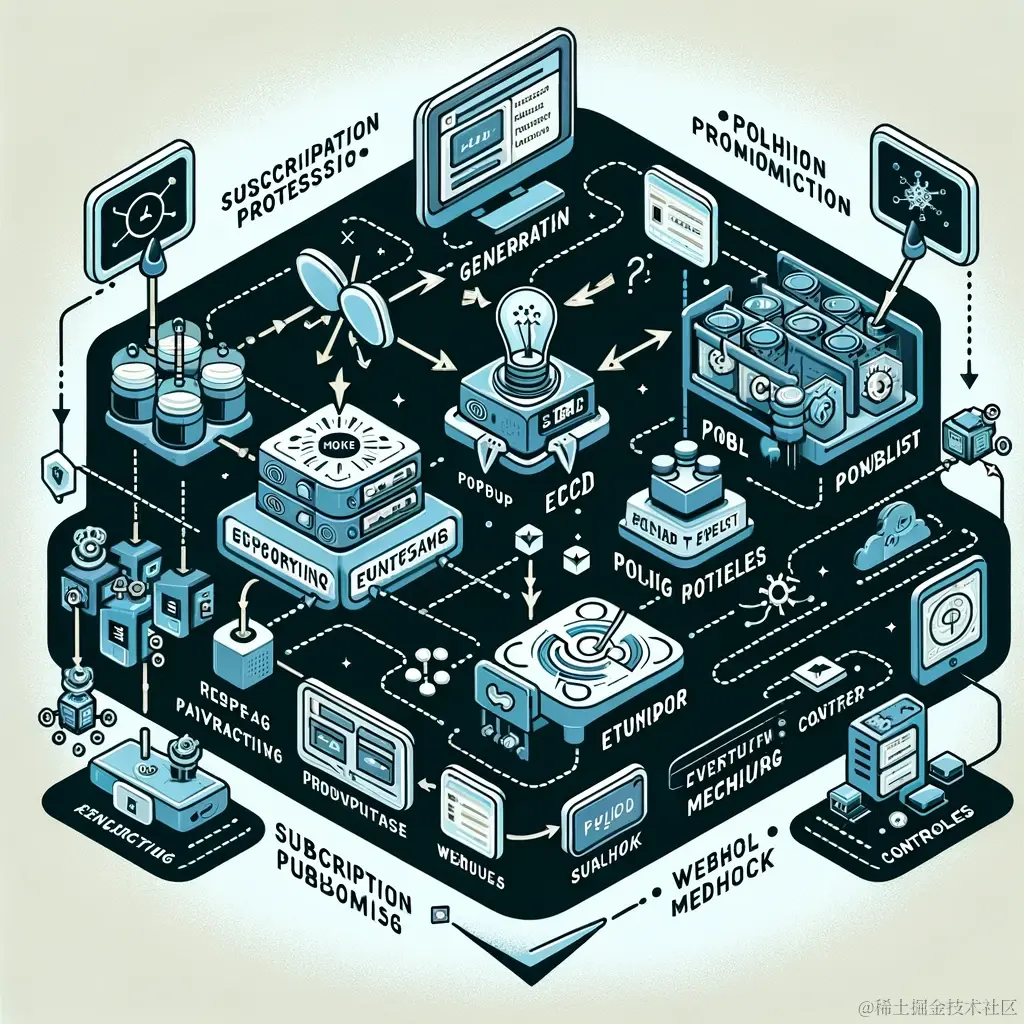 DALL·E 2024-01-17 22.27.09 - An informative illustration depicting the event processing mechanism in Kubernetes. The image should illustrate the flow of events from generation to .png