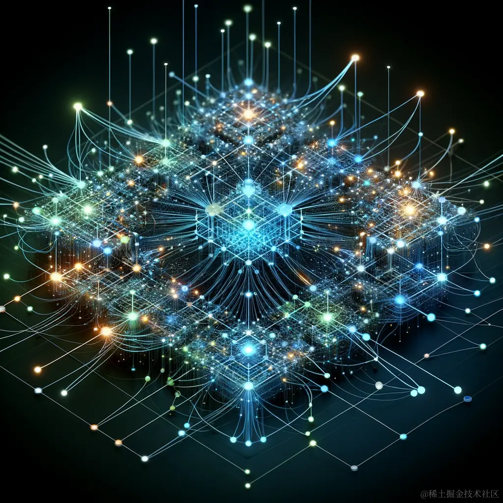 DALL·E 2023-12-15 14.58.21 - A visually engaging illustration of a neural network architecture. The image should feature an advanced, multi-layered network of nodes and connection.png